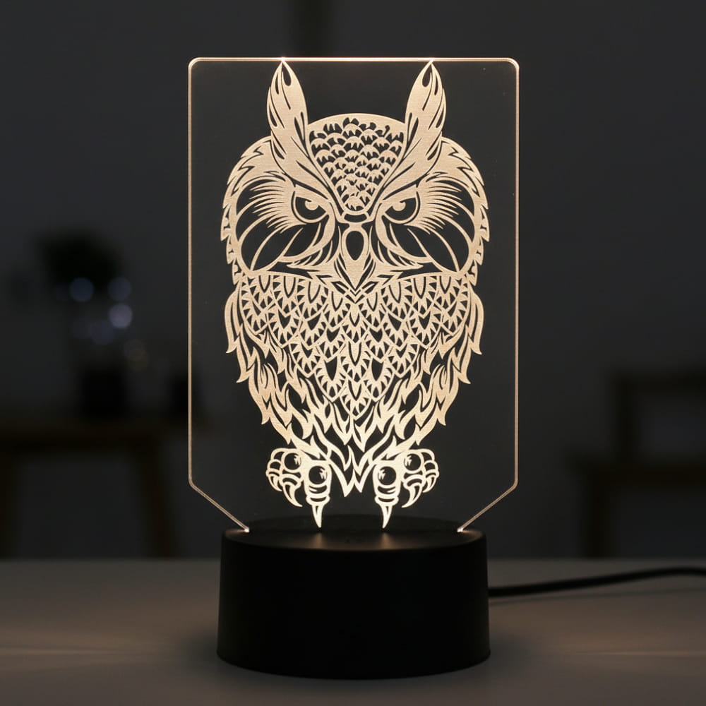 Laser Engraved Owl 3D Illusion Night Light CDR SVG File Free Download ...