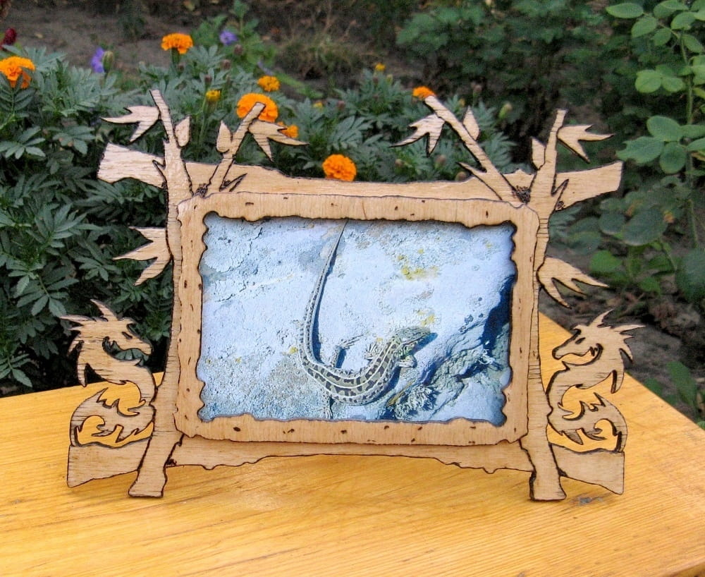 Laser Cut Wooden Table Photo Frame with Dragon Design