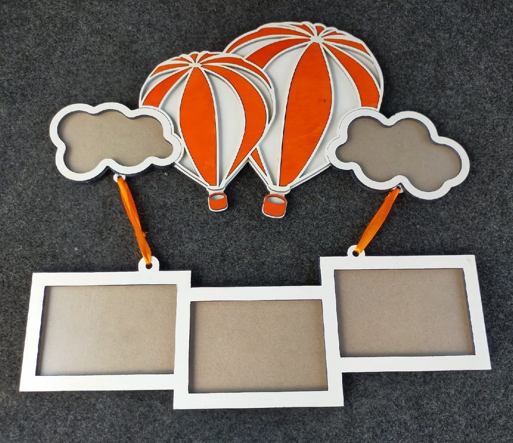 Laser Cut Hot Air Balloon and Clouds Nursery Wall Photo Frame