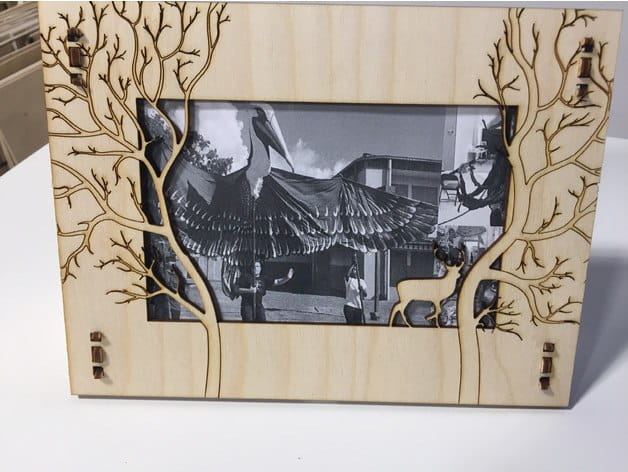 Laser Cut Wooden Photo Frame Tree and Deer Nature Design