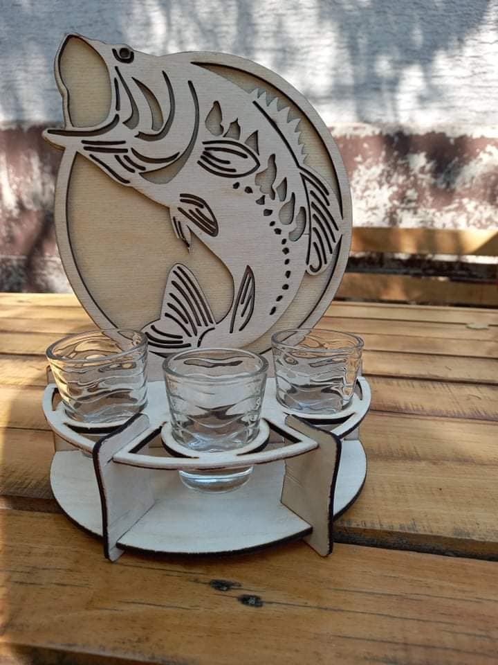 Bass Fish Glass Holder Laser Cut Wooden Glass Stand