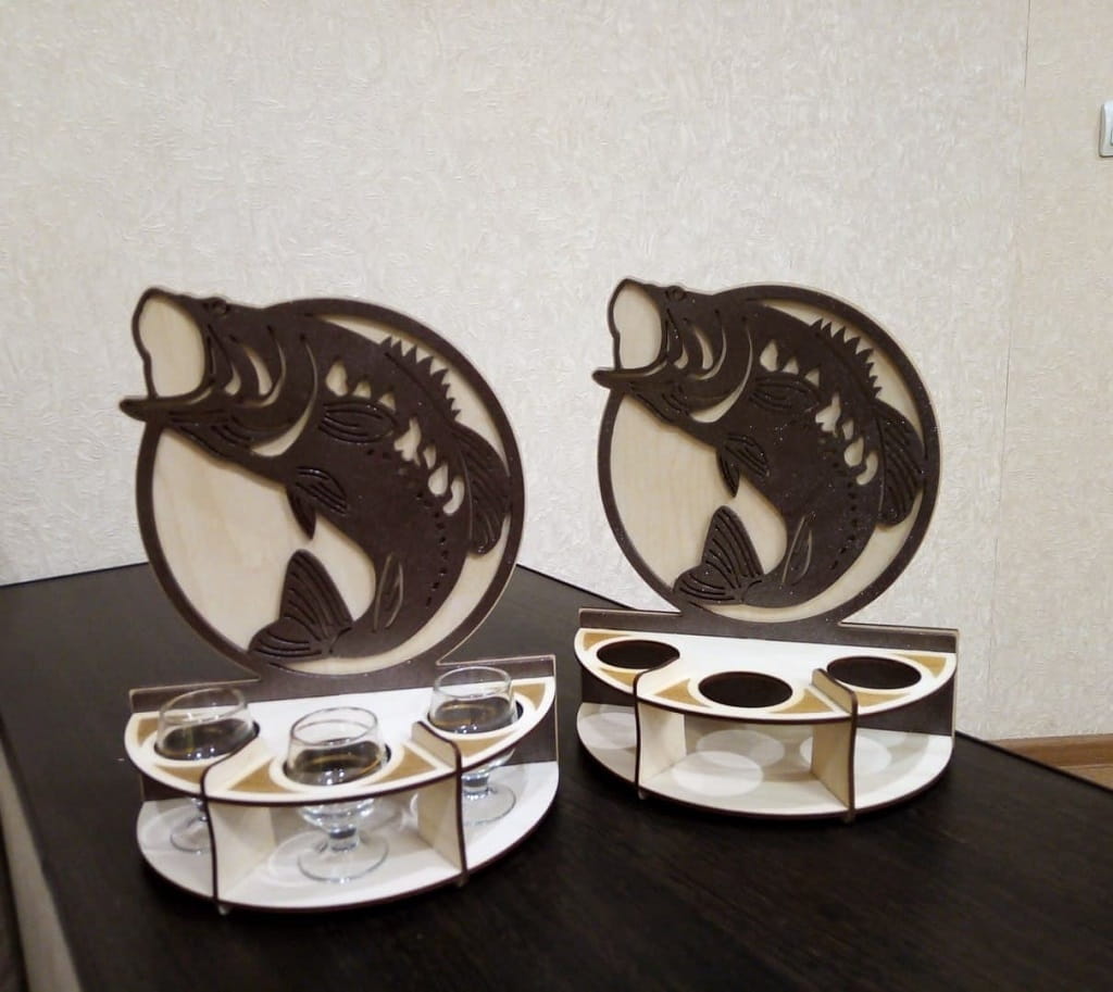 Bass Fish Glass Holder Laser Cut Wooden Glass Stand