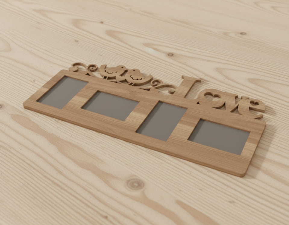 Love Multi Photo Frame Laser Cut Wooden Wall Decor with Birds and Hearts