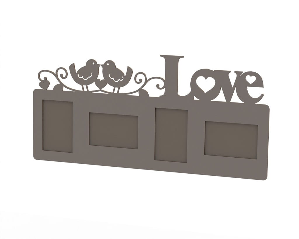 Love Multi Photo Frame Laser Cut Wooden Wall Decor with Birds and Hearts