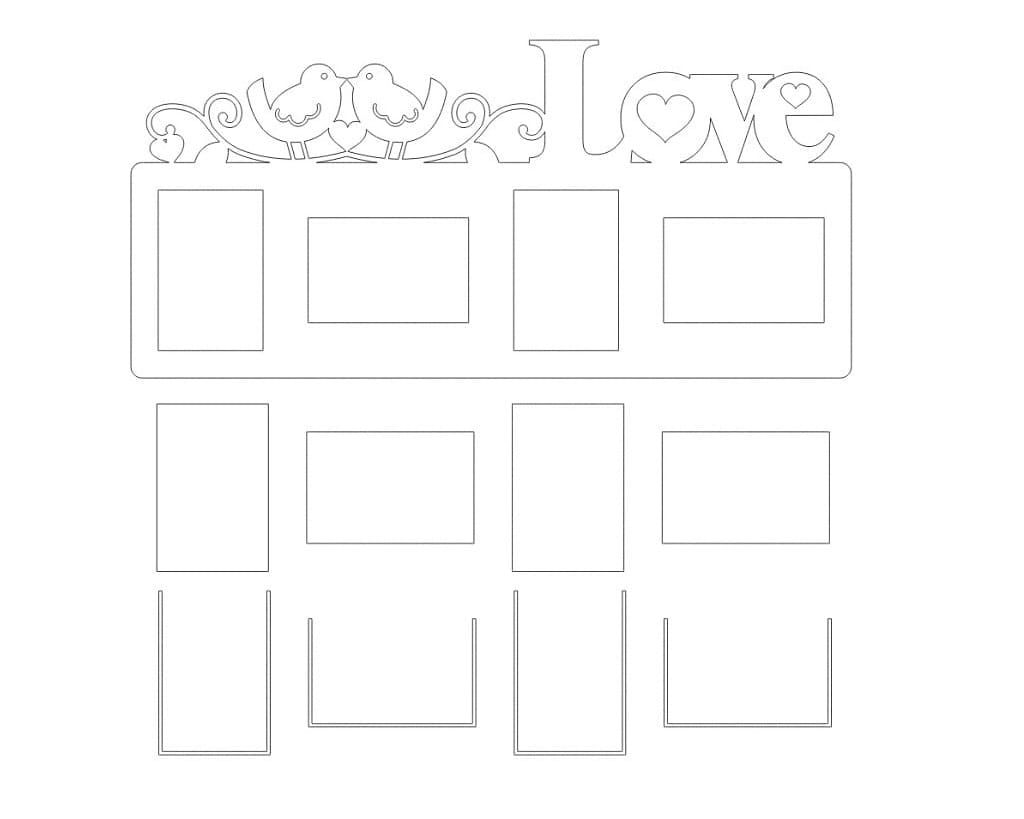 Love Multi Photo Frame Laser Cut Wooden Wall Decor with Birds and Hearts