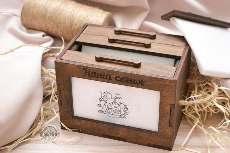 Wooden Photo Storage Box Laser Cut Family Memory Keepsake