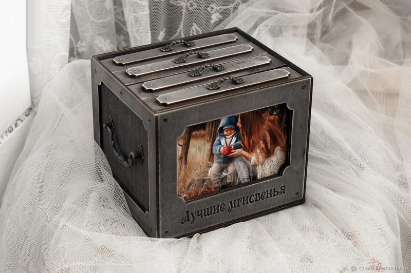 Wooden Photo Storage Box Laser Cut Family Memory Keepsake