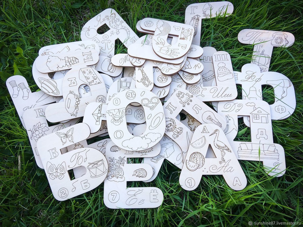 Engraved Russian Alphabet Letters and Numbers for Little Ones Laser Cut File