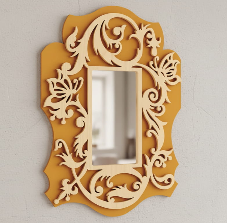 Laser Cut Decorative Floral Mirror and Photo Frame