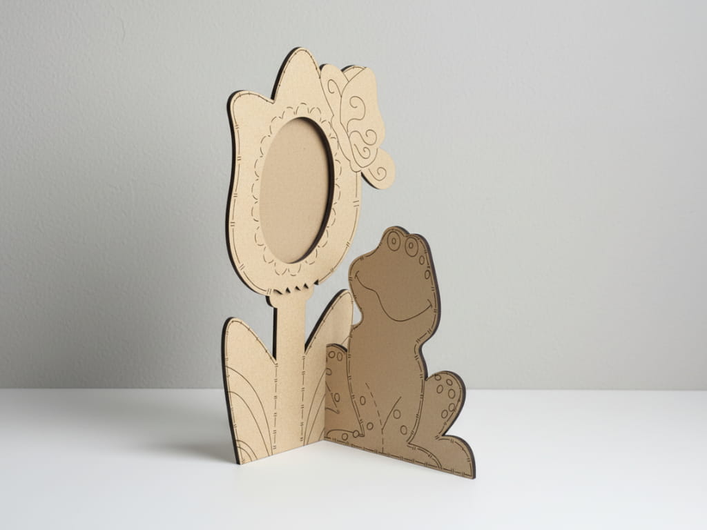 Laser Cut Flower and Frog Wooden Photo Frame | Kids Room Decor