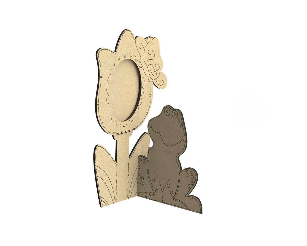 Laser Cut Flower and Frog Wooden Photo Frame | Kids Room Decor