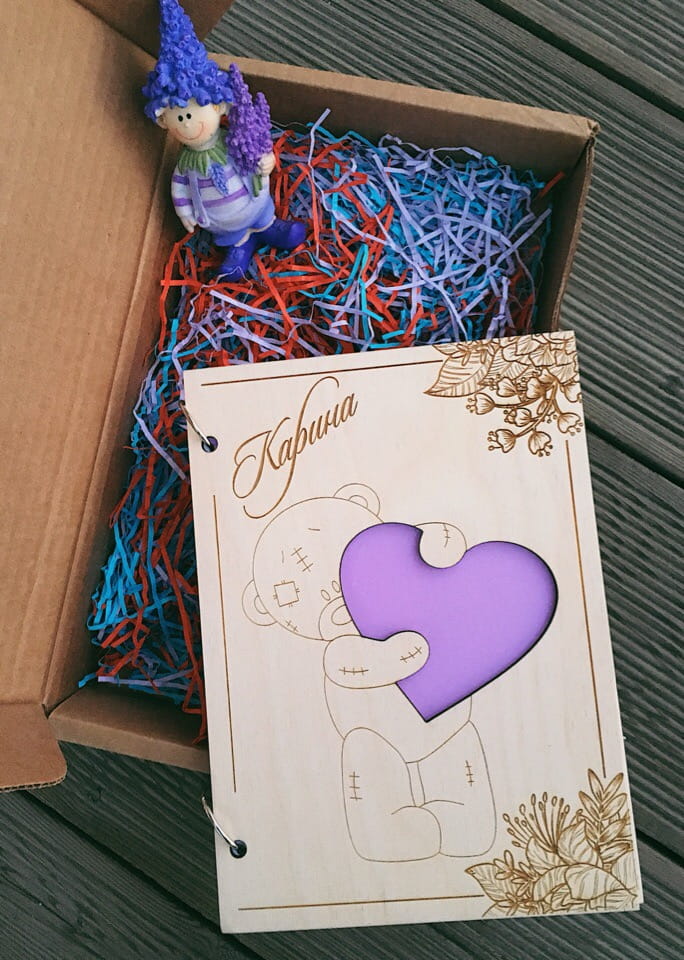 Laser Cut Notebook with Teddy Bear and Heart | Custom Name Journal