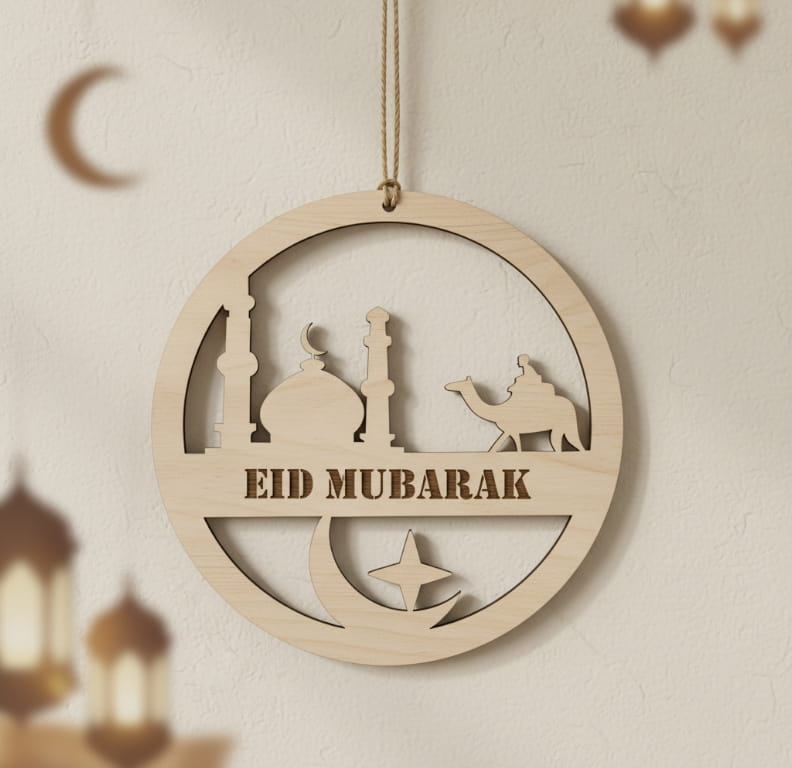 Laser Cut Eid Mubarak Wooden Hanging Door Wall Decor