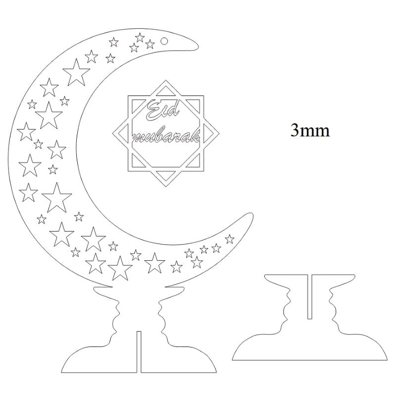 Laser Cut Eid Mubarak Table Stand | Crescent Moon and Star Islamic Decor