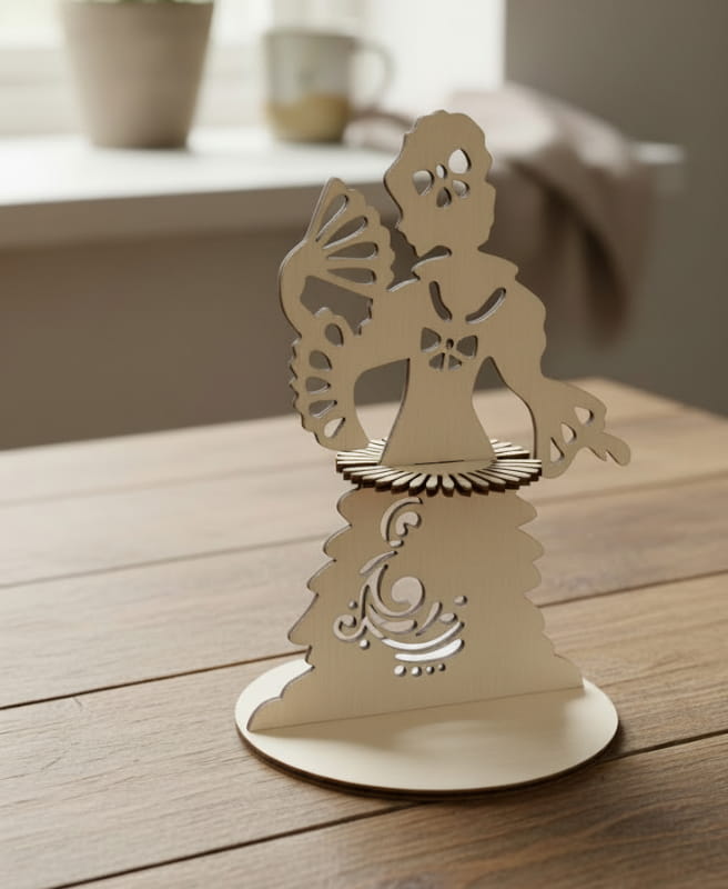 Laser Cut Lady with Fan Napkin Holder | Wooden Table Decor