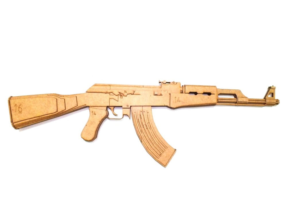 Laser Cut AK 47 Assault Rifle 3D Wooden Puzzle