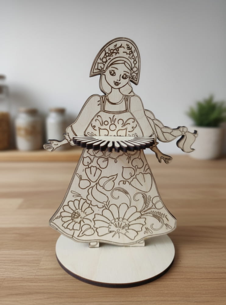 Laser Cut Traditional Slavic Girl Wooden Napkin Holder Table Decor