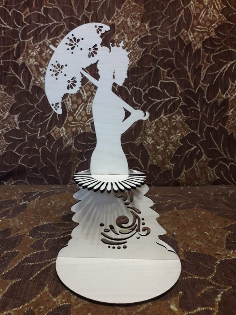 Laser Cut Crown Lady with Umbrella Napkin Holder | Elegant Table Decor