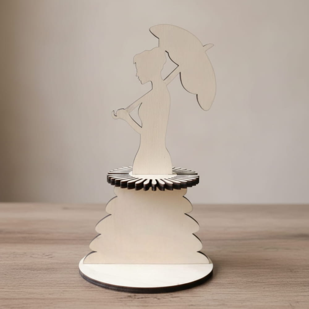 Laser Cut Woman with Umbrella Napkin Holder | Elegant Table Centerpiece