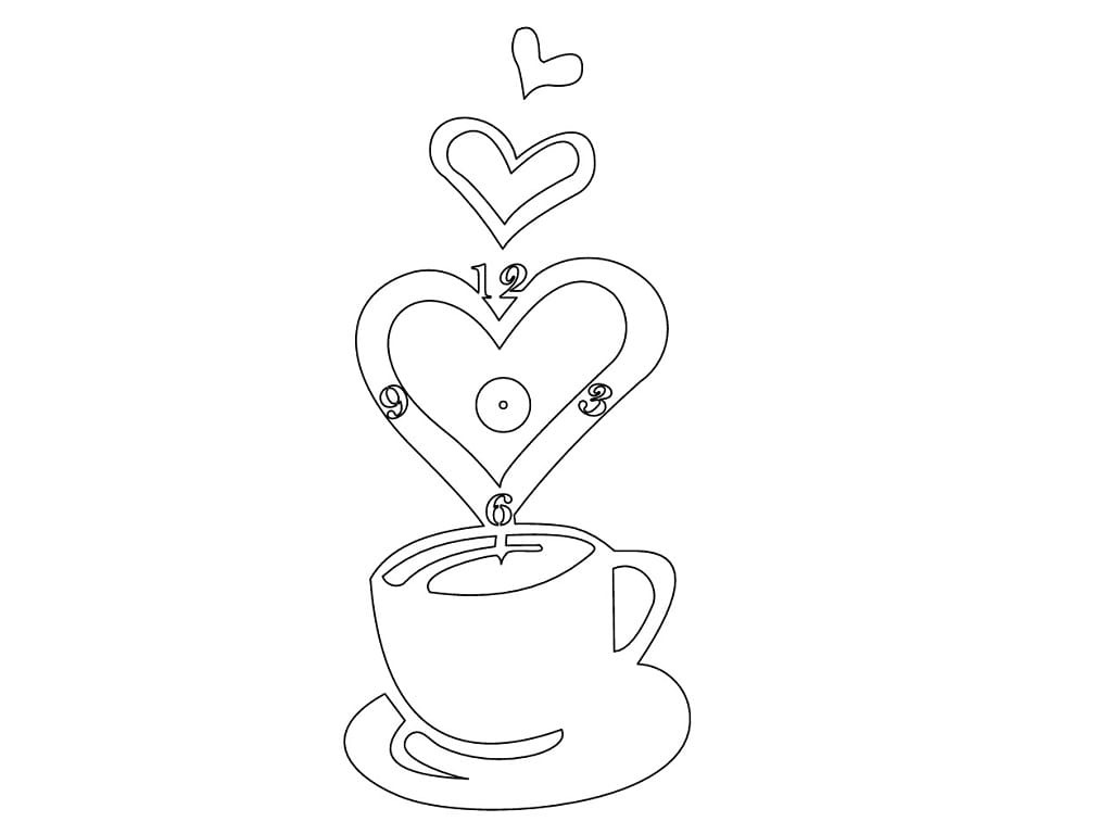 Laser Cut 3D Coffee Heart Wooden Wall Clock