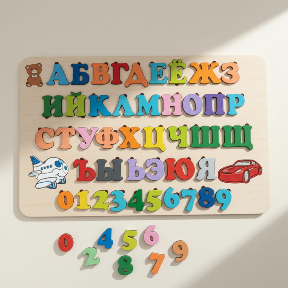 Laser Cut Russian Alphabet and Numbers Matching Puzzle Board