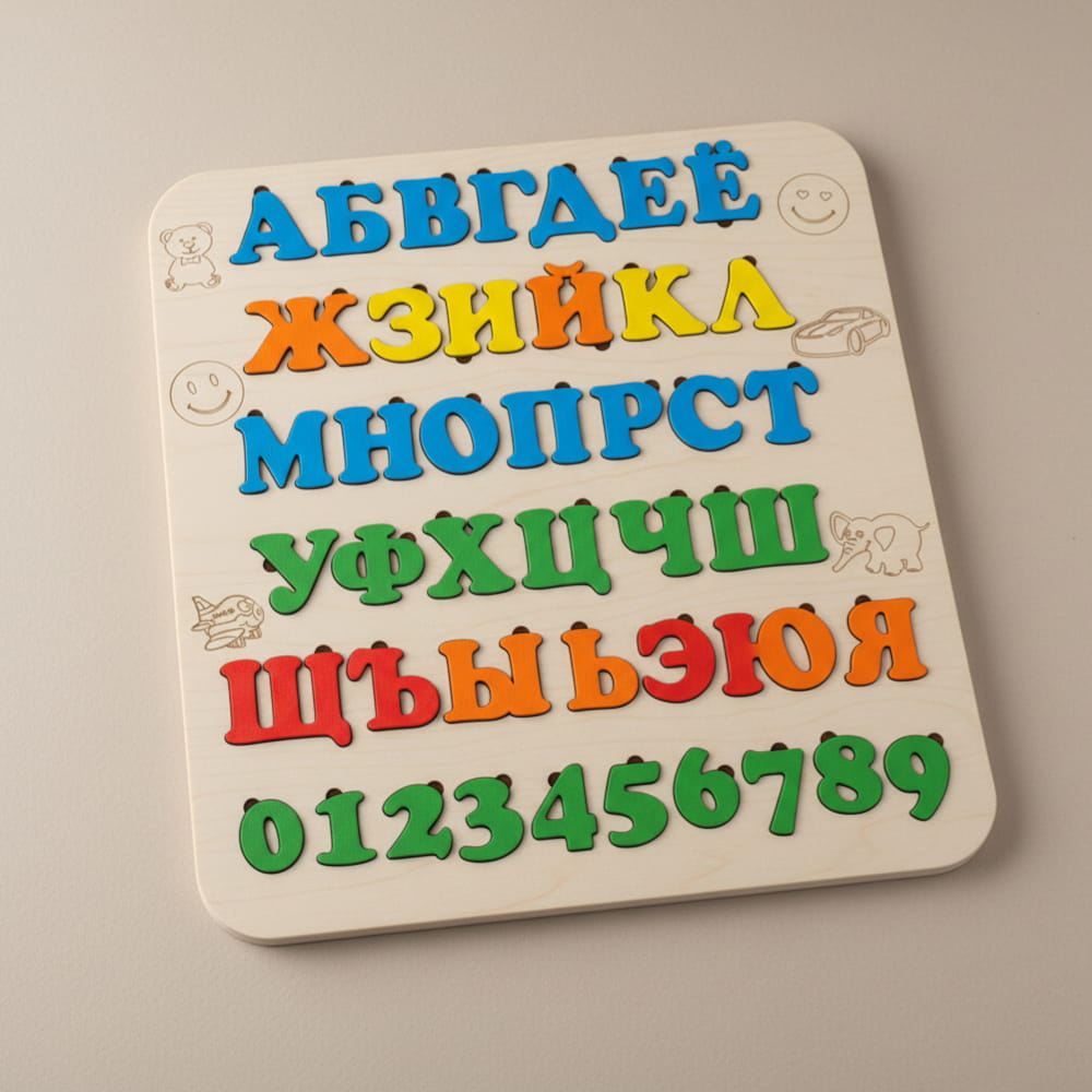 Laser Cut Russian Alphabet and Numbers Puzzle Board | Educational Toy