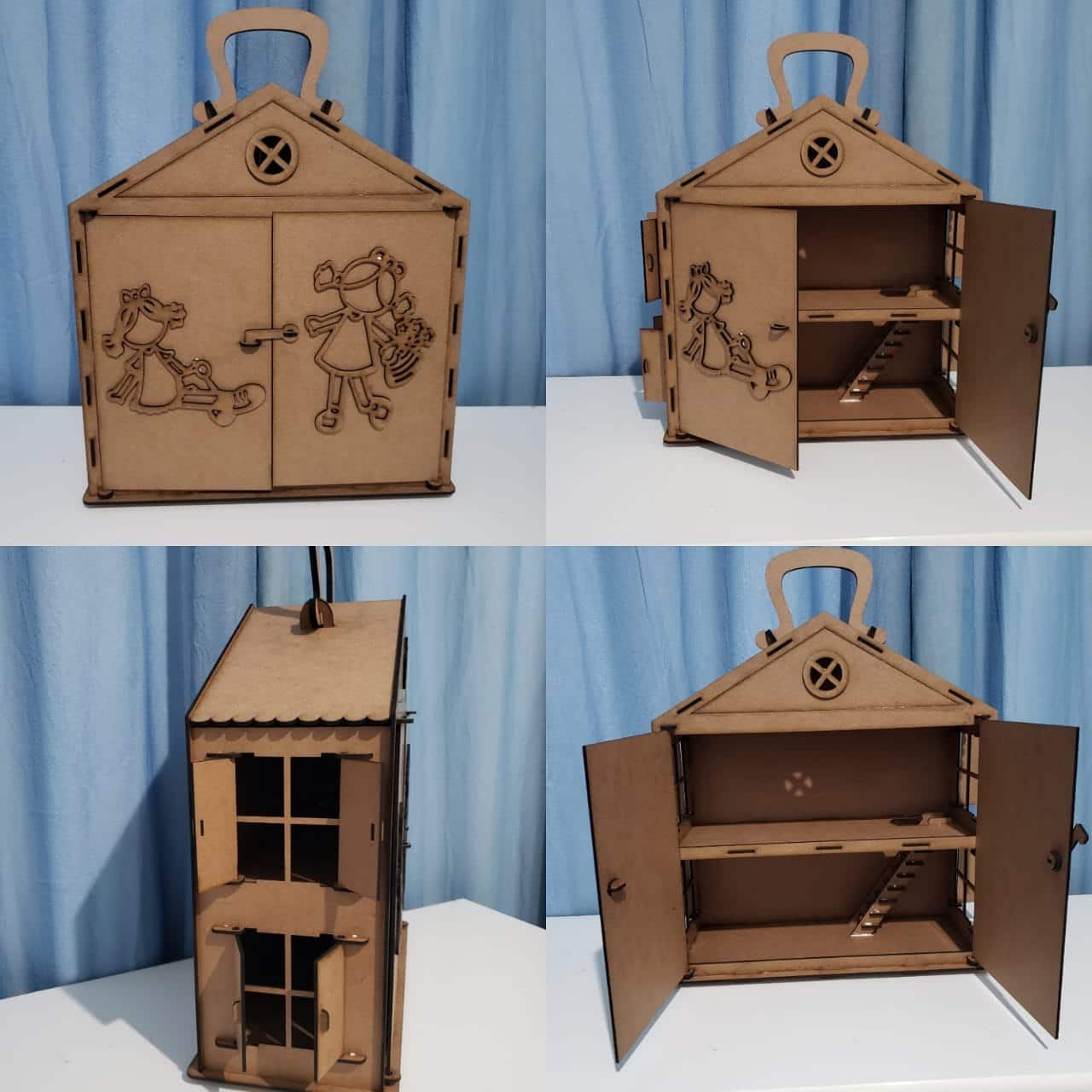 Portable Wooden Dollhouse for Little Girls Laser Cut File