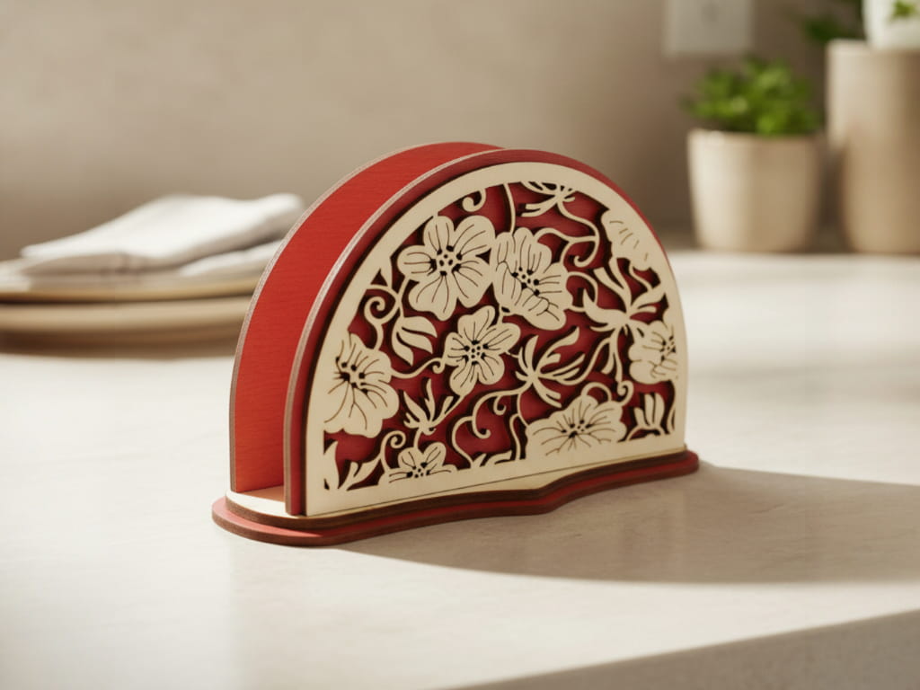 Laser Cut Floral Napkin Holder for Dining Table