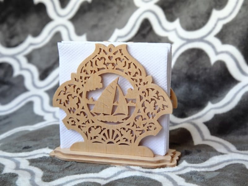 Laser Cut Wooden Sailboat Napkin Holder for Nautical Table Decor