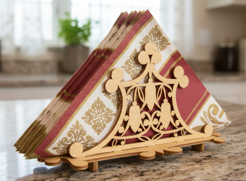 Laser Cut Intricate Design Decorative Wooden Napkin Holder