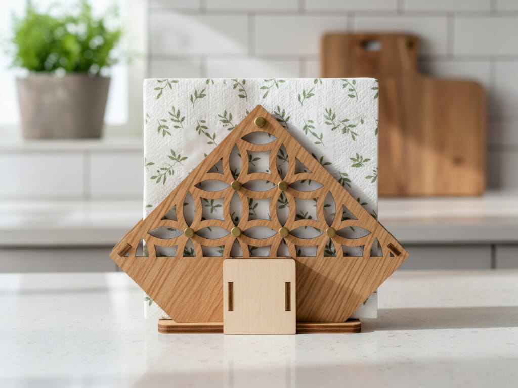 Laser Cut Wooden Napkin Holder with Toothpick Stand
