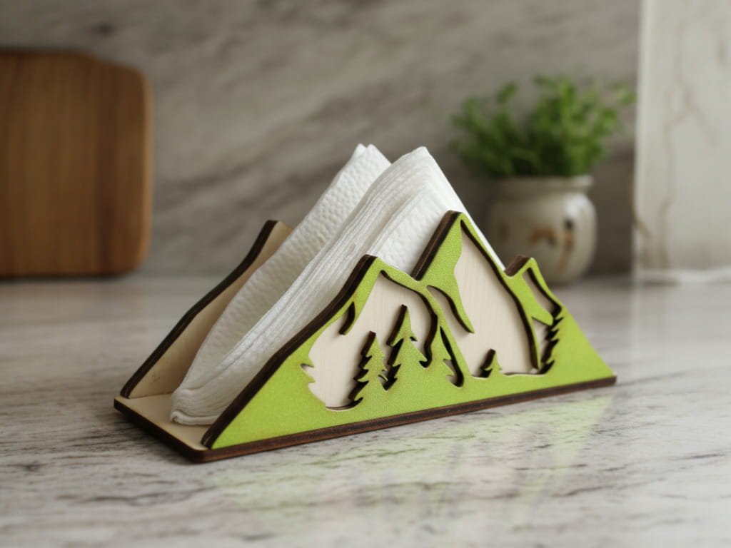 Laser Cut Mountain Themed Napkin Holder for Kitchen Countertops