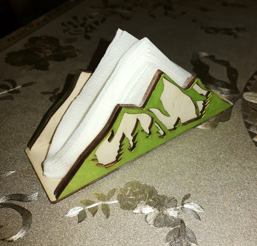 Laser Cut Mountain Themed Napkin Holder for Kitchen Countertops