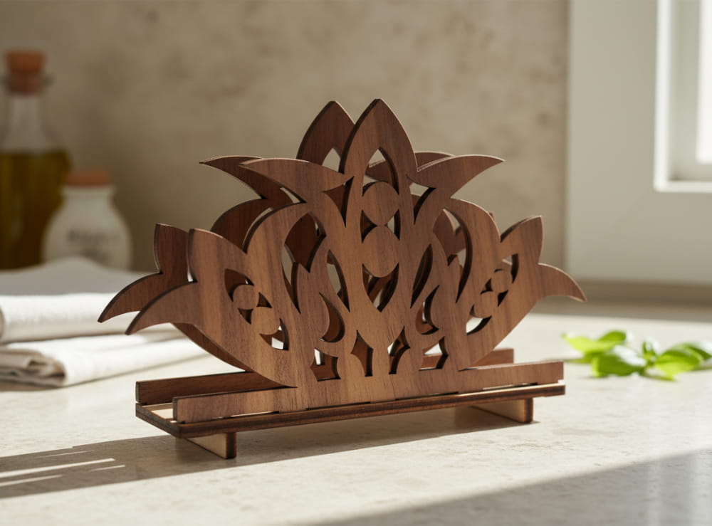 Laser Cut Flower Napkin Holder Decorative Tissue Holder Stand