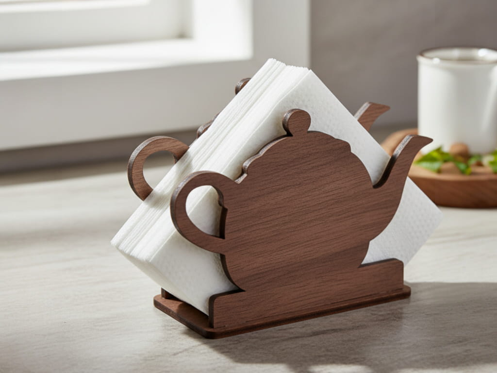Laser Cut Wooden Teapot Napkin Holder