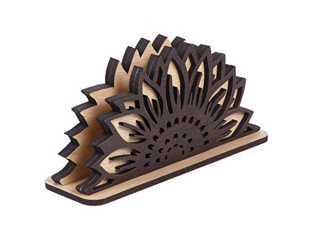Laser Cut Sunflower Wooden Tissue and Napkin Holder | Floral Table Decor