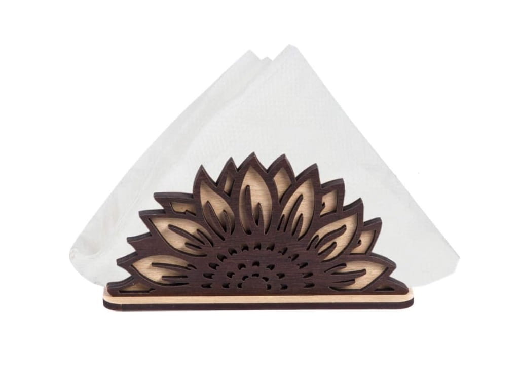 Laser Cut Sunflower Wooden Tissue and Napkin Holder | Floral Table Decor