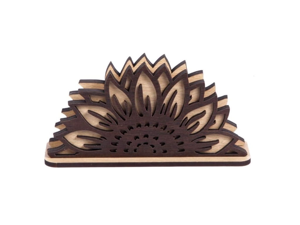 Laser Cut Sunflower Wooden Tissue and Napkin Holder | Floral Table Decor