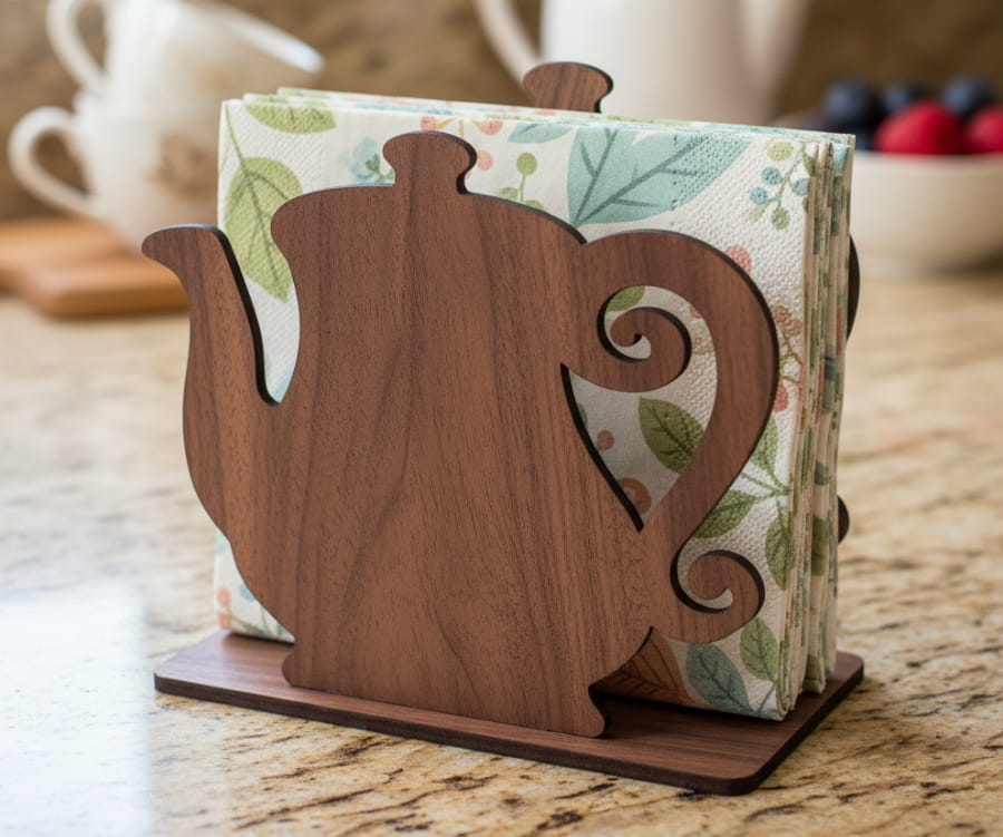 Laser Cut Teapot Paper Napkin Holder for Dining Table Decor
