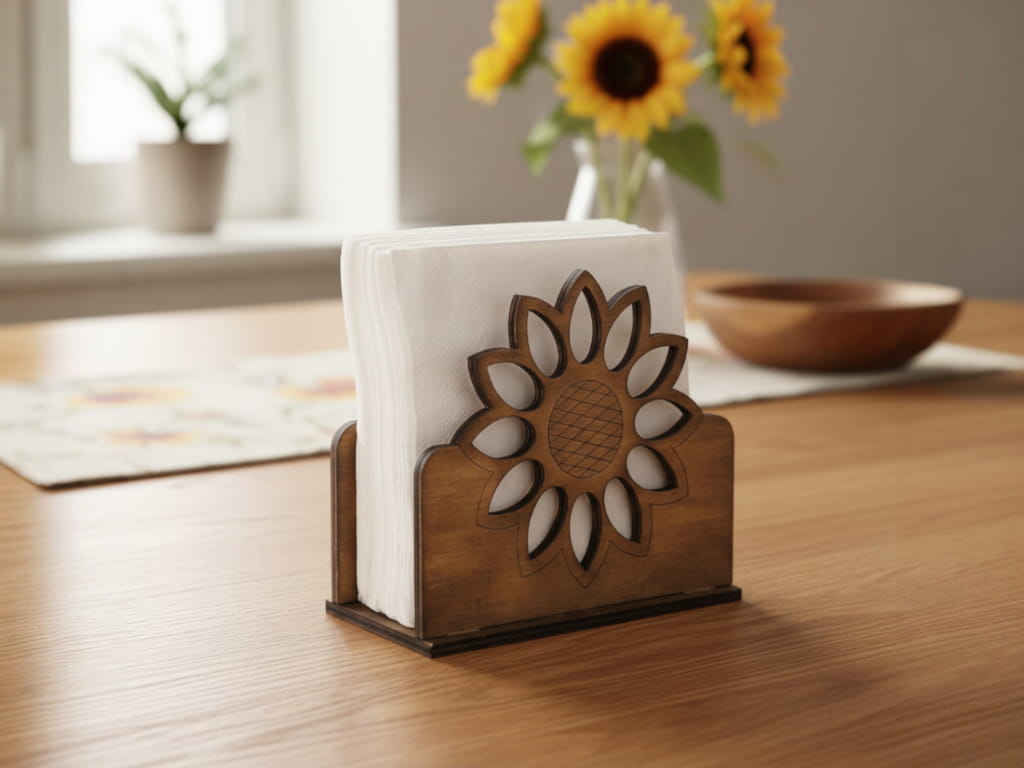 Laser Cut Sunflower Napkin Holder for Dining Table