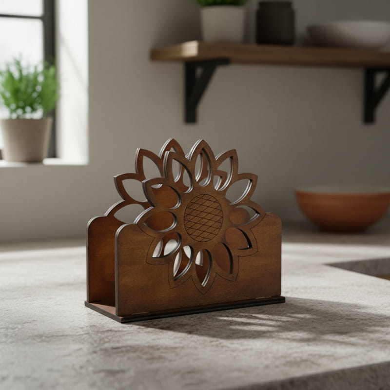 Laser Cut Sunflower Napkin Holder for Dining Table