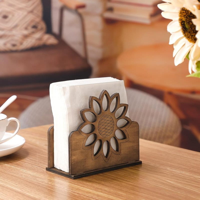 Laser Cut Sunflower Napkin Holder for Dining Table