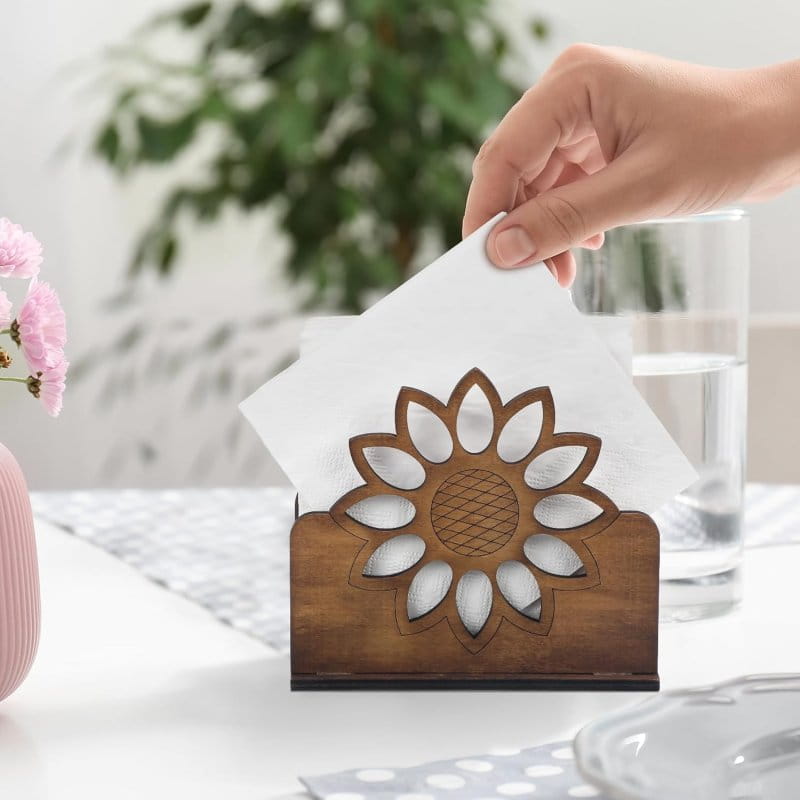 Laser Cut Sunflower Napkin Holder for Dining Table