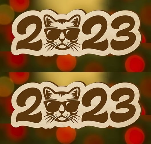Engraved New Year Magnet and Christmas Tree Toy 2023 Laser Cut File