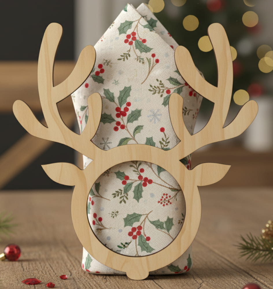 Laser Cut Christmas Deer Antler Napkin Ring