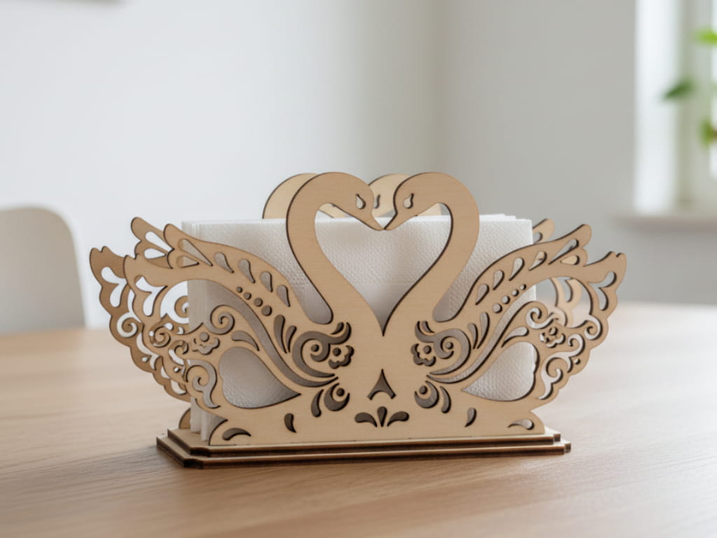 Laser Cut Wooden Swan Design Table Napkin Holder