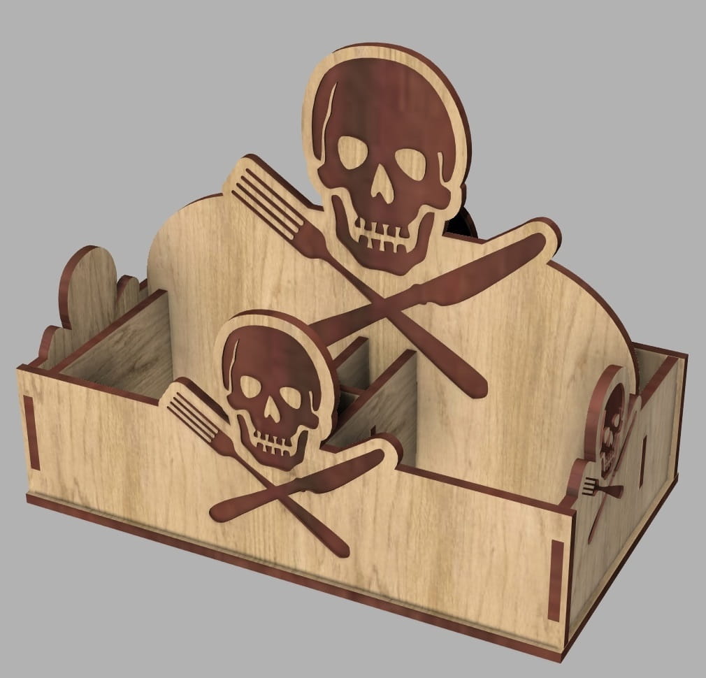 Laser Cut Pirate Themed Wooden Napkin and Cutlery Holder