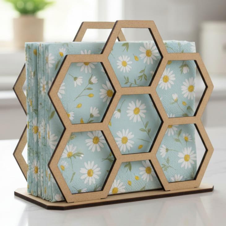Laser Cut Wooden Honeycomb Napkin Holder
