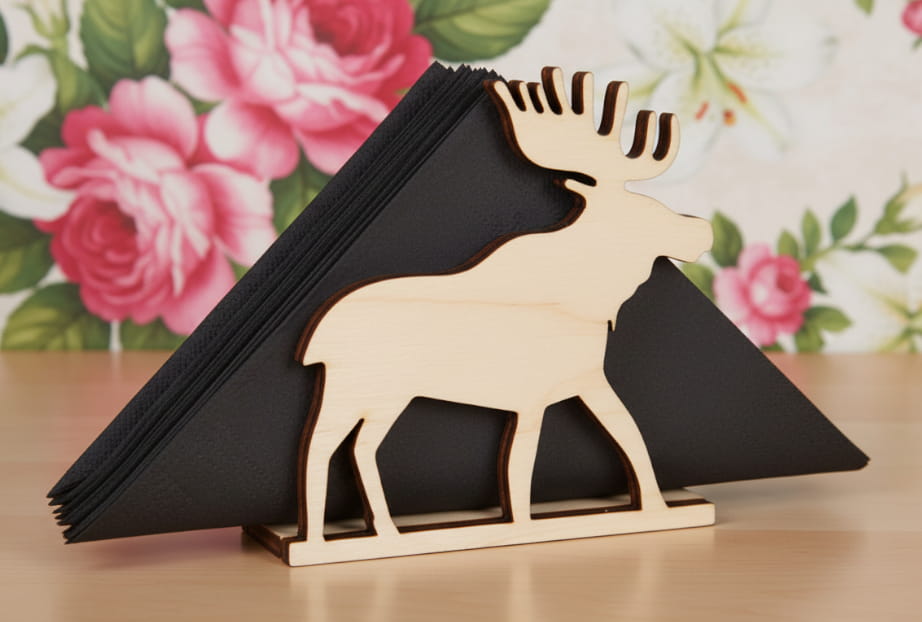 Laser Cut Wooden Moose Napkin Holder Decorative Tabletop Accessories