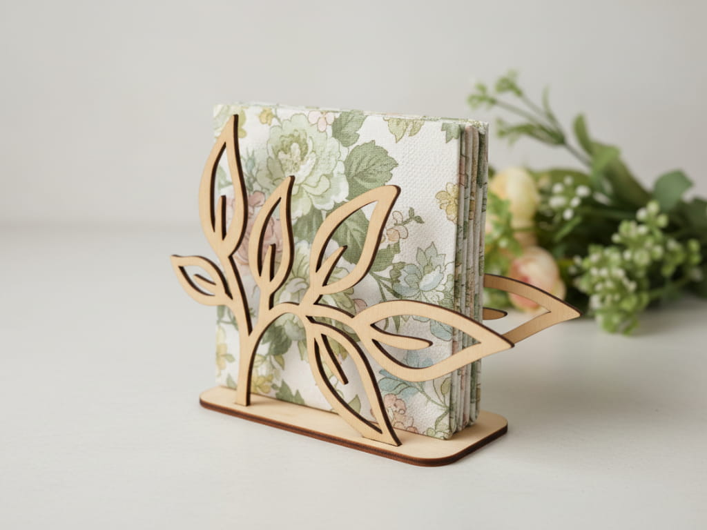 Laser Cut Wooden Flower Design Napkin Holder